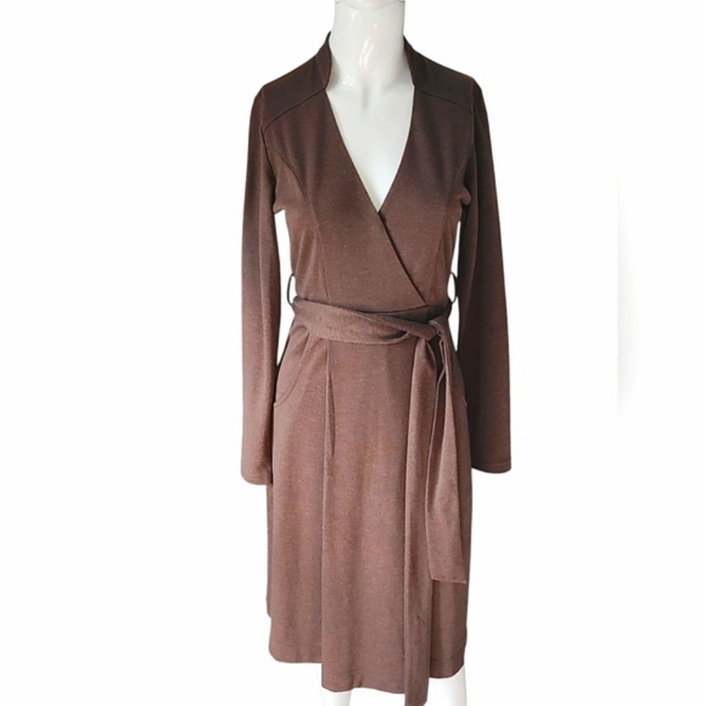 SANDWICH Long Sleeve V neck Brown Mid Length Dress Size Small